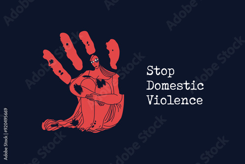 Stop, domestic violence, creative social issue, flat illustration, acknowledge domestic violence, aesthetic illustration, Concept of domestic abuse and sexual harassment, violence against women