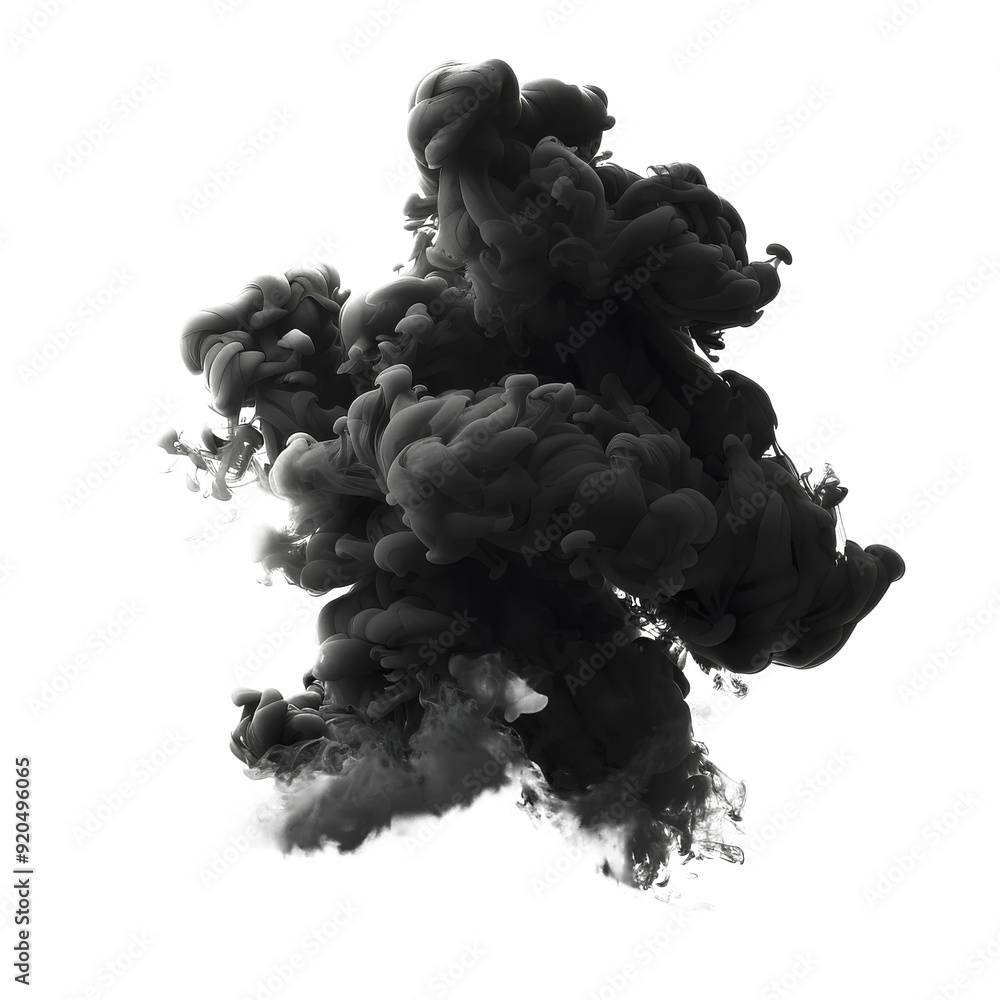 Black smoke, isolated on transparent