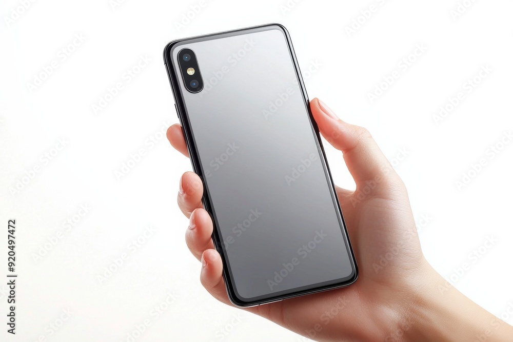 Blank Smartphone Mockup on Hand created with Generative AI Blank Smartphone Mockup on Hand created with Generative AI