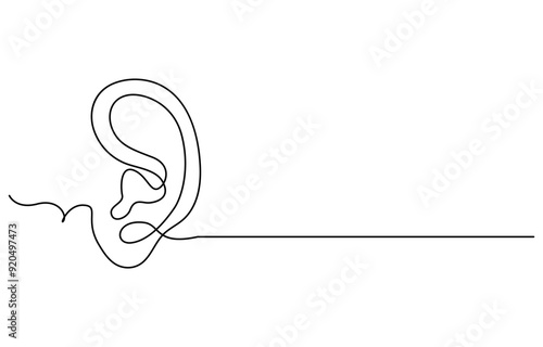 Continuous one line drawing of human ear. One line of human ear. Body parts concept continuous line art, Human ear continuous one line drawing. World deaf day single line concept template