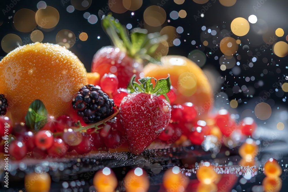 Extravagant fruit garnishes with bokeh effect , AI generated Extravagant fruit garnishes with bokeh effect , AI generated