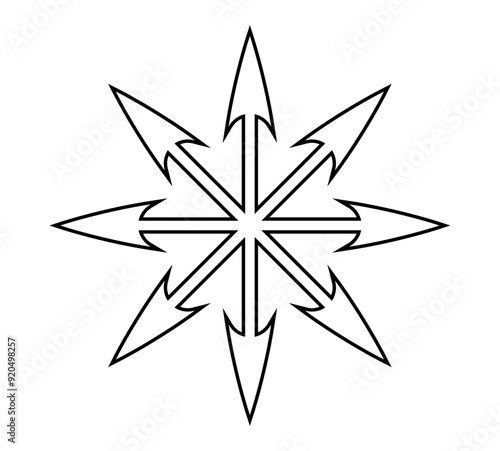 Chaos star symbol. Arrows, eight-pointed radial symmetry.