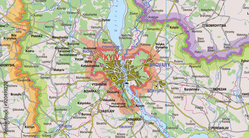 Kyiv the capital of Ukraine on a map. Geographical details are brought to life, making it ideal for educational materials, travel guides, or demonstrations