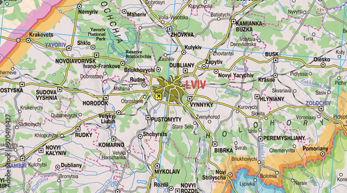 Map focusing on Lviv, a historic city in Ukraine, highlighting its cultural significance and architectural heritage, positioned within the western region of the country.