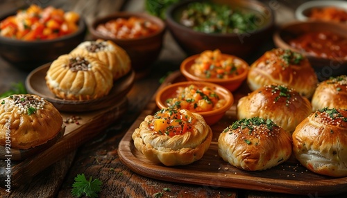 Wallpaper Mural Traditional Brazilian snacks coxinha and quibe on wooden dark background Torontodigital.ca