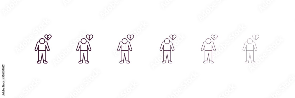 lonely human outline icon. Linear vector from feelings concept. 6 different line style lonely human icon included thin, light, regular, medium, bold, black lonely human outline icon. Linear vector from feelings concept. 6 different line style lonely human icon included thin, light, regular, medium, bold, black