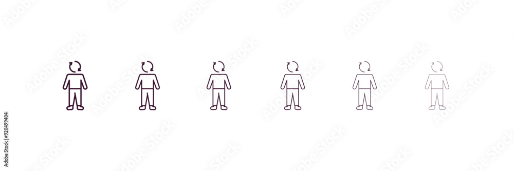refreshed human outline icon. Linear vector from feelings concept. 6 different line style refreshed human icon included thin, light, regular, medium, bold, black refreshed human outline icon. Linear vector from feelings concept. 6 different line style refreshed human icon included thin, light, regular, medium, bold, black