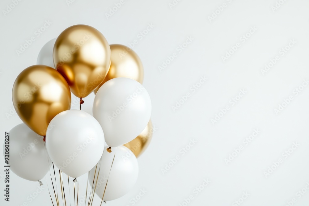 Elegant White and Gold Balloons on a White Background, Exuding Festive Cheer and Timeless Elegance for Celebrations. Elegant White and Gold Balloons on a White Background, Exuding Festive Cheer and Timeless Elegance for Celebrations.