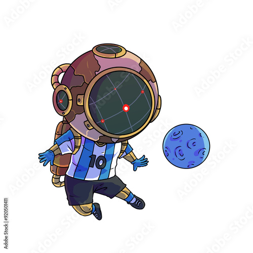 The image of a diver playing ball with the moon can be used for football, sports and underwater photo