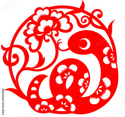 巳　剪紙　赤