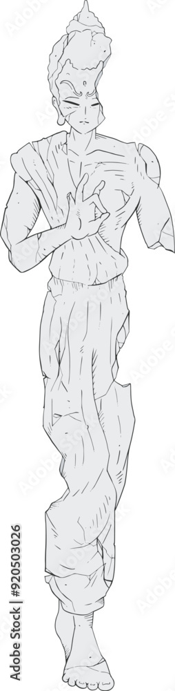 Design of old statue meditation draw Design of old statue meditation draw