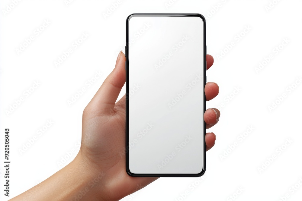 Blank Smartphone Mockup on Hand created with Generative AI Blank Smartphone Mockup on Hand created with Generative AI