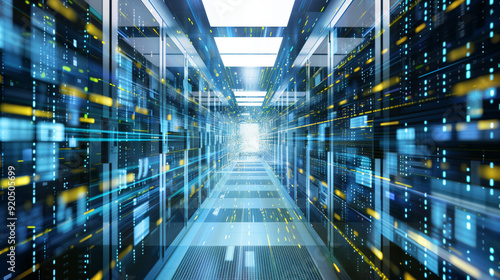 Wallpaper Mural Data center server room with glowing blue and yellow lights. .. Torontodigital.ca