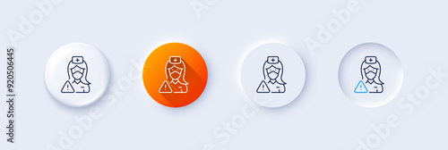 Nurse with medical mask line icon. Neumorphic, Orange gradient, 3d pin buttons. Doctor assistant sign. Face protection symbol. Line icons. Neumorphic buttons with outline signs. Vector