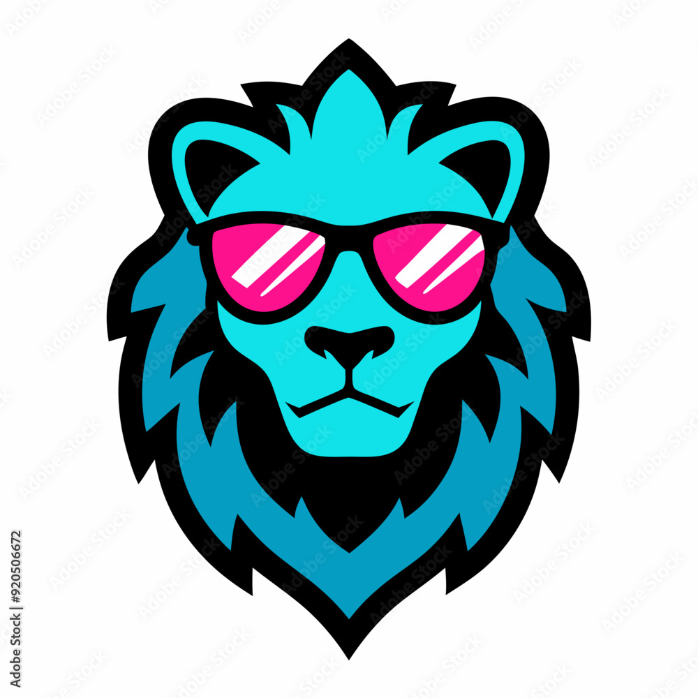 Obraz premium Lion head design vector art illustration. Lion head with sunglasses icon illustration. 