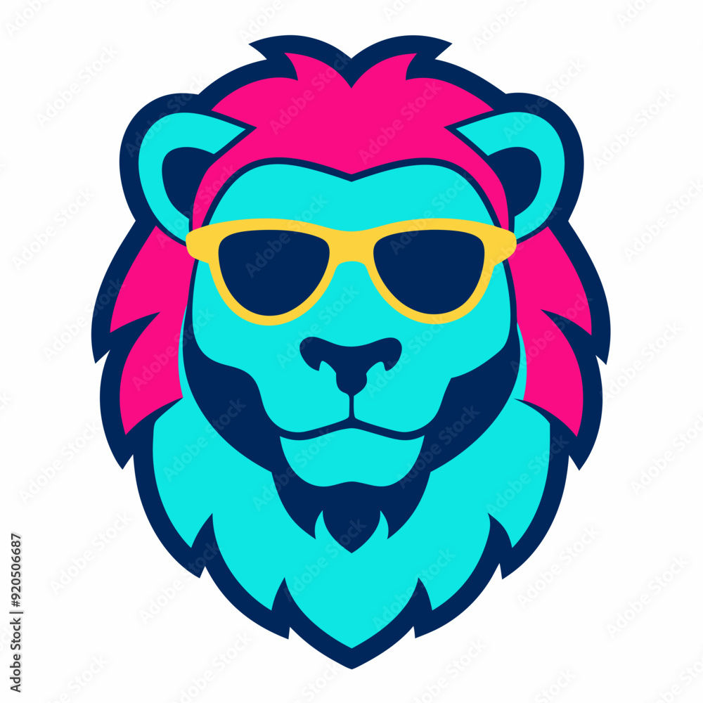 Naklejka premium Lion head design vector art illustration. Lion head with sunglasses icon illustration. 