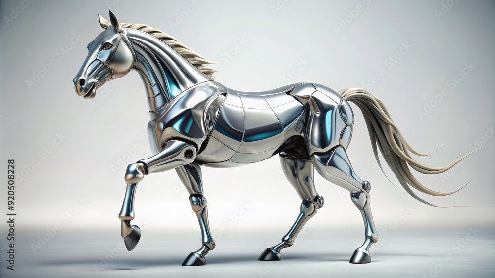 Sleek robotic horse stands poised against a crisp white background ...