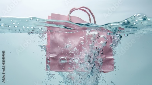 Colorful shopping bag float on clear sea or swimming pool,text,top view,vacation,Summer sale creative ads season,banner,poster or template,New waterproof shopping bag falling and dive with splashes.