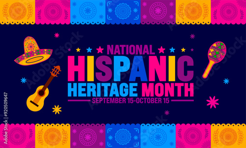 National Hispanic Heritage Month festival Papel Picado background or banner template. use to banner, card, poster, placard, design template with unique shapes with standard color.