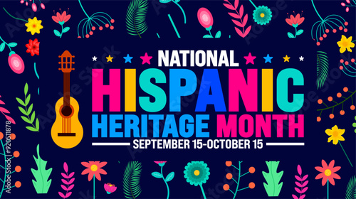 National Hispanic Heritage Month festival flower pattern background or banner template. Template for background, banner, card, poster, placard, design template with unique shapes with standard color.