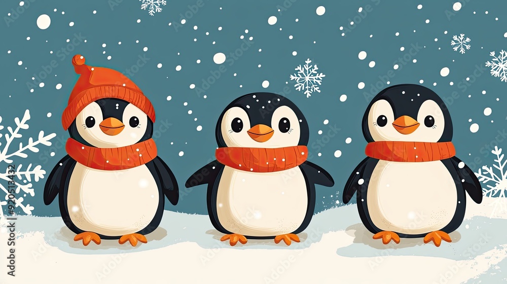 Cheerful penguins and snowflakes design Cheerful penguins and snowflakes design