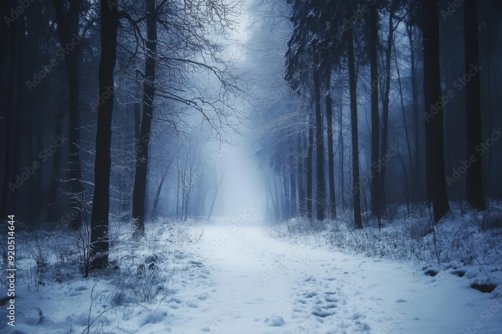 Obraz premium Mystical Winter Woods: An Enchanted Forest Scene Evoking the Wonder and Solitude of Nature's Seasonal Slumber.