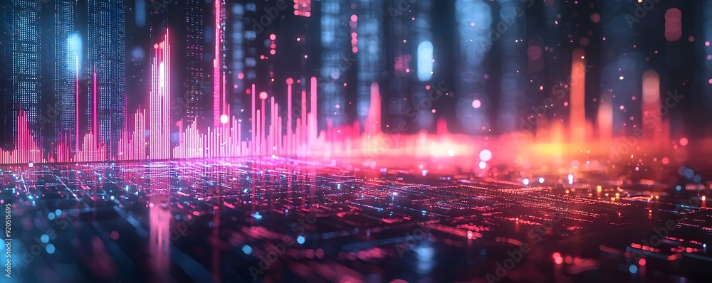 Abstract city skyline with neon lights and glowing buildings. Abstract city skyline with neon lights and glowing buildings.