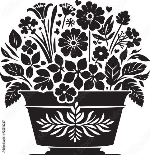 Black Flower Tub Silhouette Vector Design