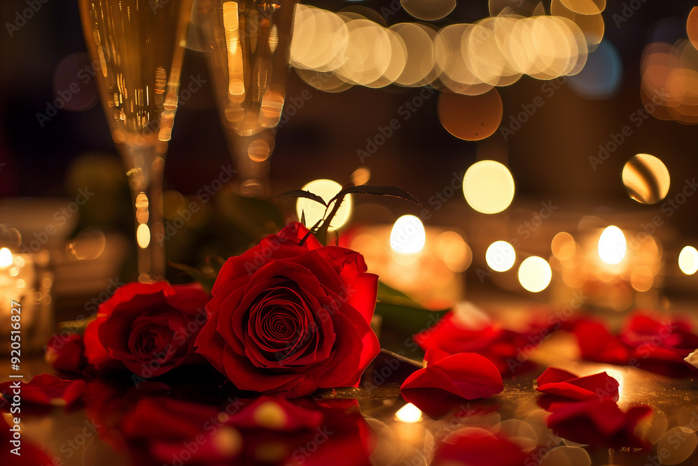 Luxury candlelight dinner setup for couple on Valentine day Romantic date anniversary, Generative AI Luxury candlelight dinner setup for couple on Valentine day Romantic date anniversary, Generative AI