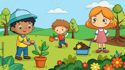 gardening kids a vector illustration of kids gar