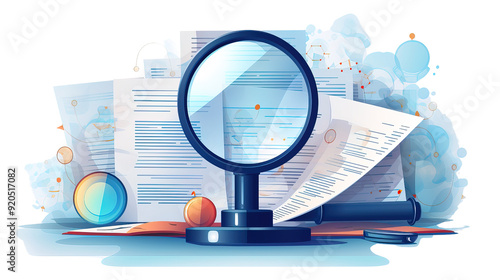 Document analysis and investigation. data examination Isolated On PNG Transparent And White Background photo