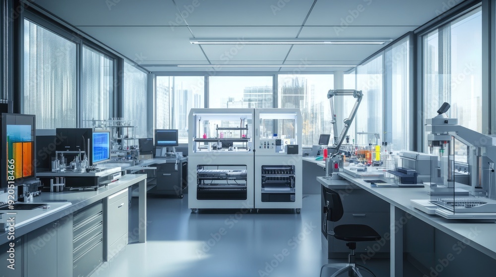 A contemporary laboratory with a 3D printer and cutting-edge scientific tools, emphasizing the integration of technology and research. A contemporary laboratory with a 3D printer and cutting-edge scientific tools, emphasizing the integration of technology and research.