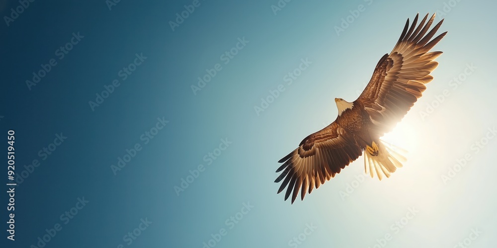 Fototapeta premium A close up of a majestic bald eagle soaring high in the sky 