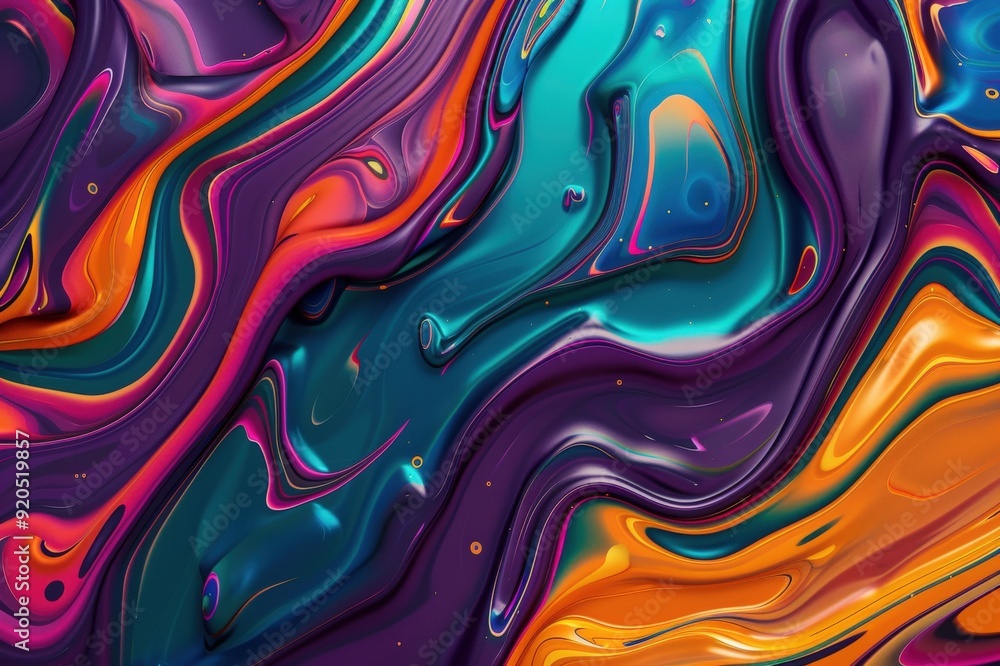 Fototapeta premium Close-up of multi-colored paint swirling with bubbles. Beautiful simple AI generated image