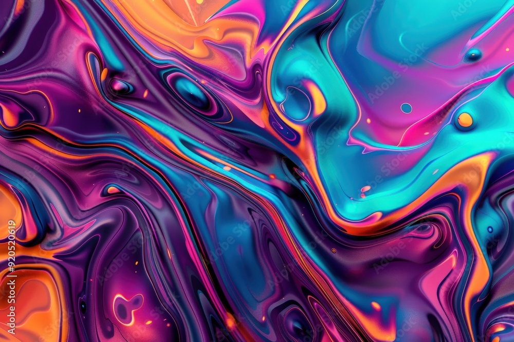 Obraz premium Close-up of multi-colored paint swirling with bubbles. Beautiful simple AI generated image