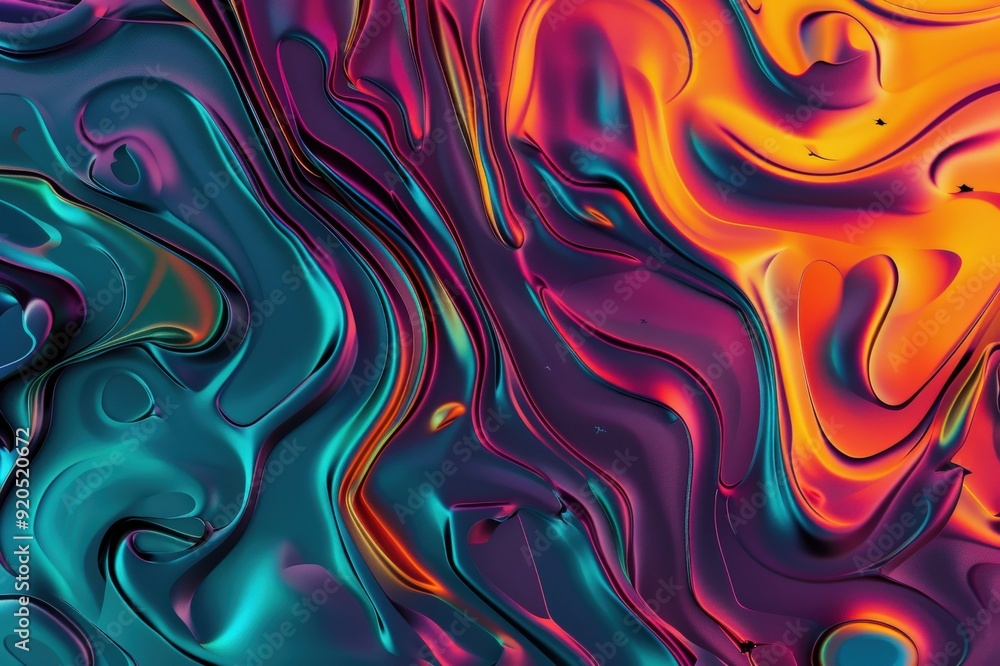 Obraz premium Close-up of multi-colored paint swirling with bubbles. Beautiful simple AI generated image