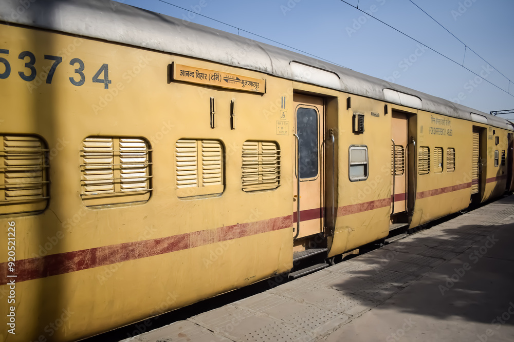 Delhi, India, June 09 2024 - Indian railway express train at departure ...
