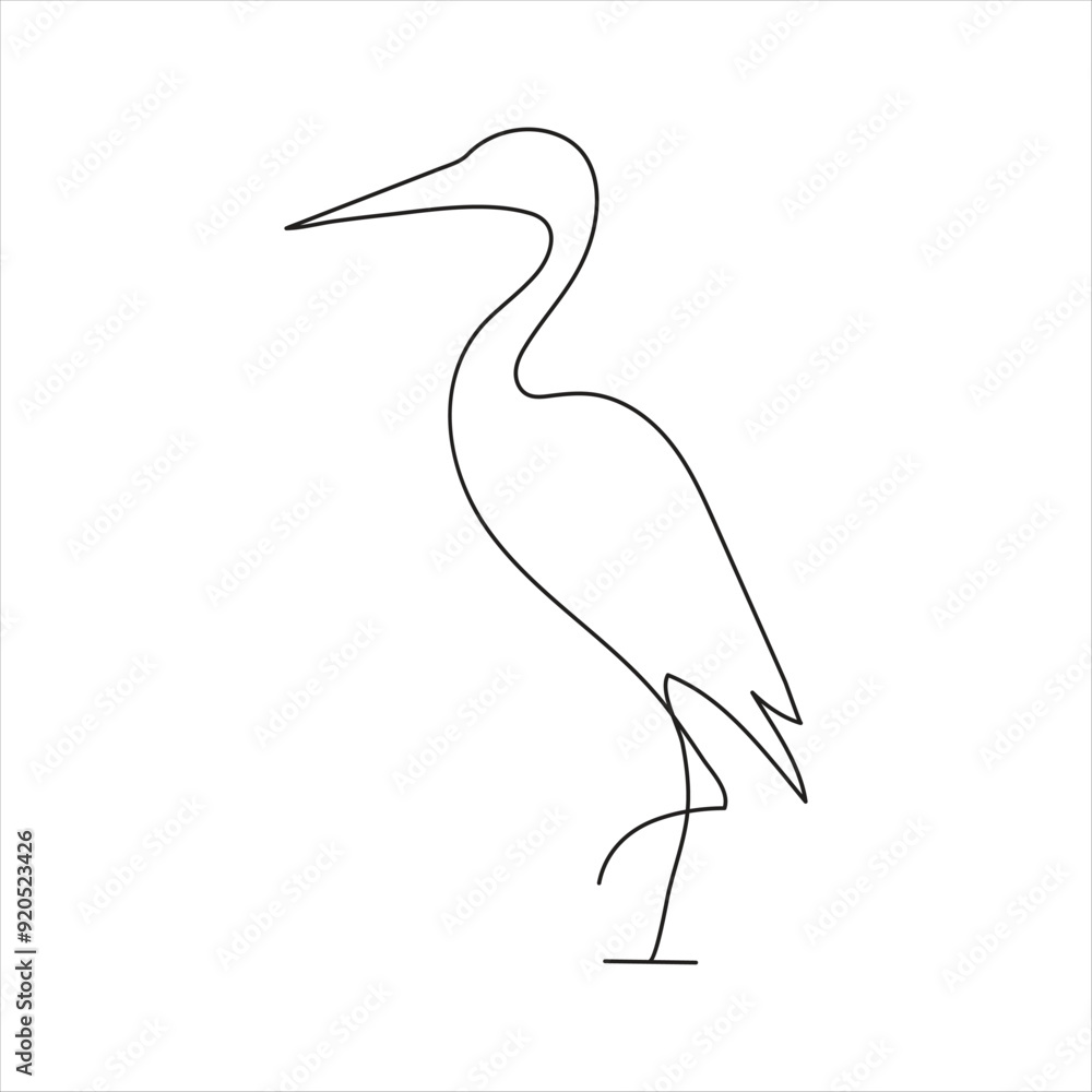 Fototapeta premium One continuous line drawing of adorable heron bird concept for conservation icon. Modern line art design.
