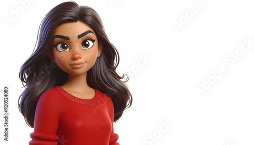 portrait of a young woman, 3d character girl on a white background	