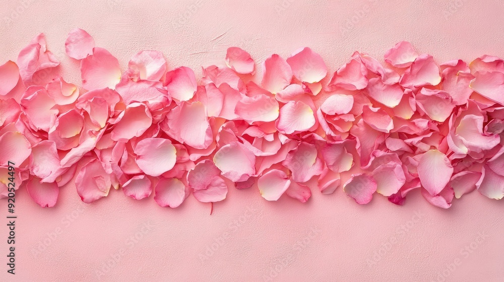 A top-down view of pink rose petals arranged neatly on a pastel pink backdrop, exuding a sense of softness and elegance. A top-down view of pink rose petals arranged neatly on a pastel pink backdrop, exuding a sense of softness and elegance.