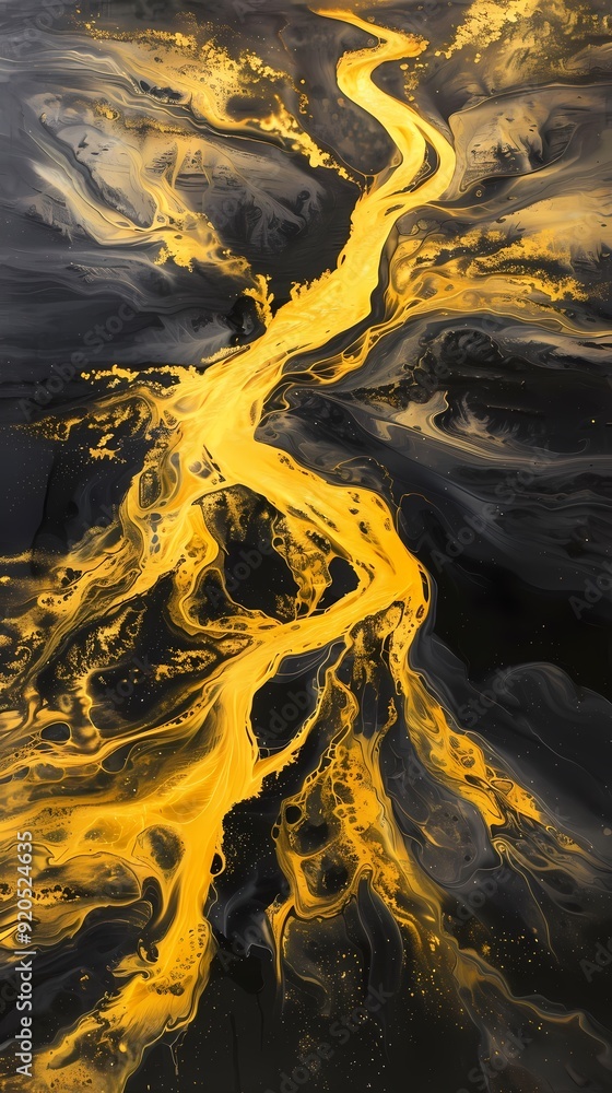 Fototapeta premium Artistic yellow and gold swirl paint abstract graphic poster background