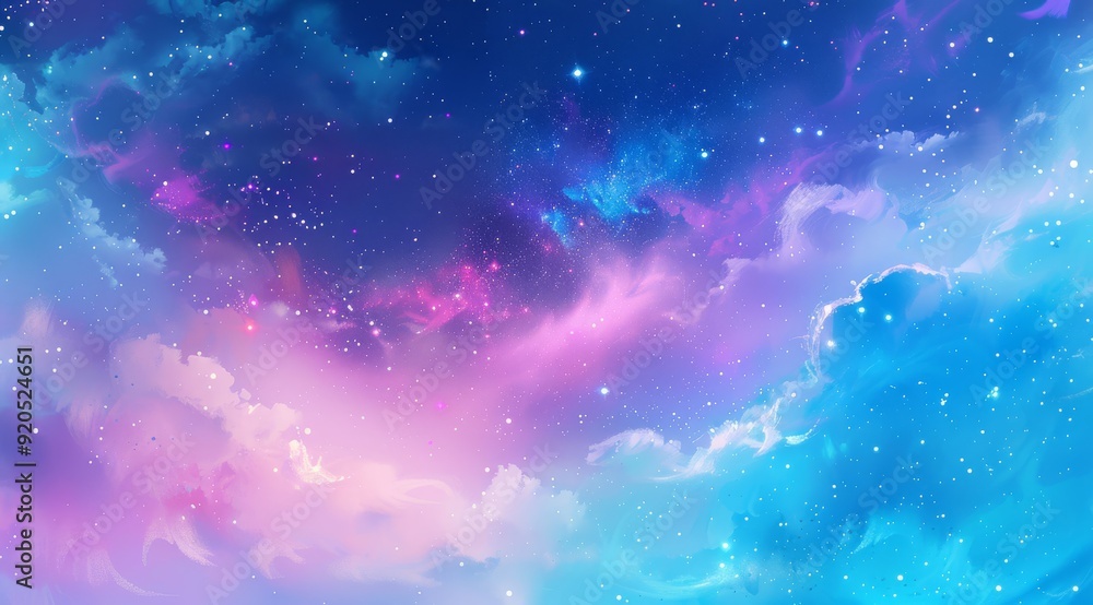 A stunning cosmic scene of vibrant and colorful clouds with twinkling stars illuminated in a captivating sky A stunning cosmic scene of vibrant and colorful clouds with twinkling stars illuminated in a captivating sky