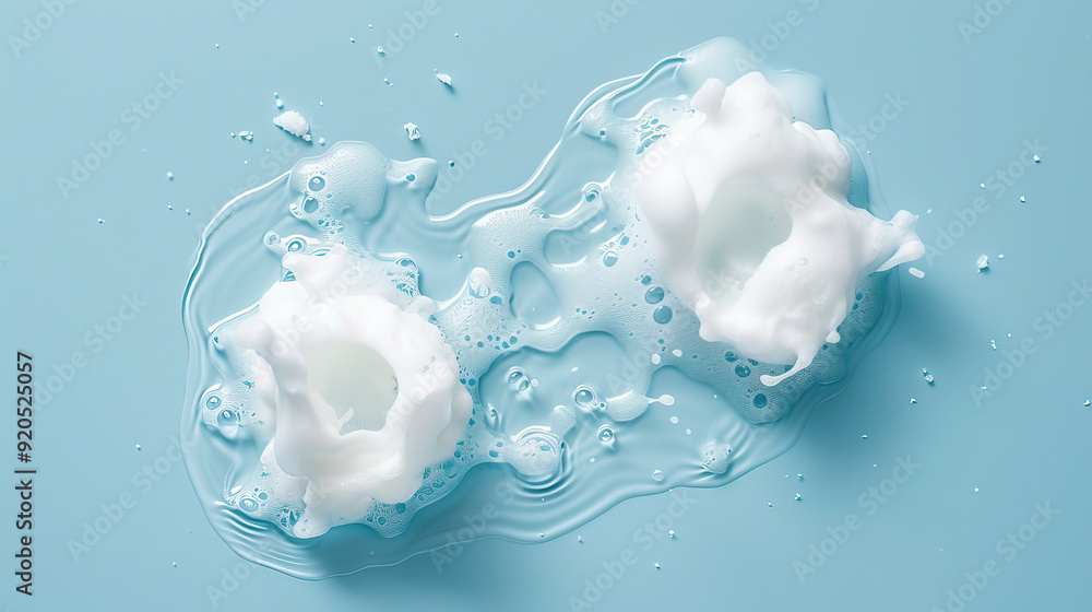 two spots of thick shampoo foam on flat blue background two spots of thick shampoo foam on flat blue background