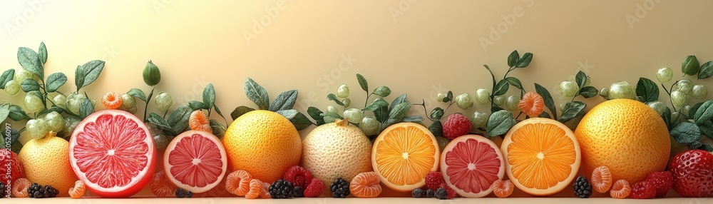 Vitamin C, fruits and vegetables, flat design illustration