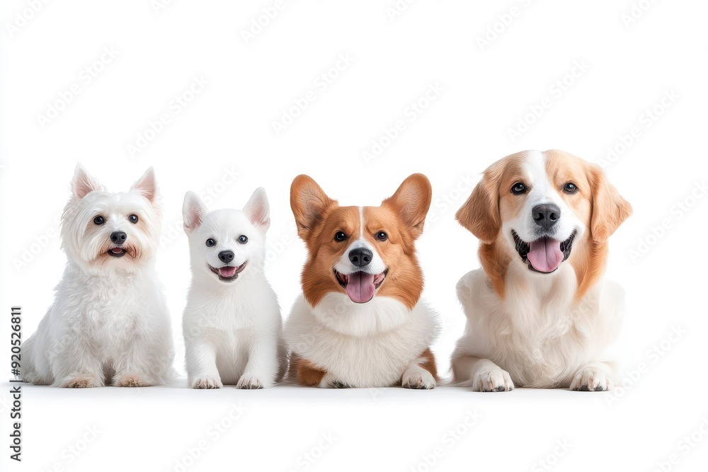 Adorable dogs of different breeds sitting together, showcasing their unique personalities and joyful expressions. Adorable dogs of different breeds sitting together, showcasing their unique personalities and joyful expressions.
