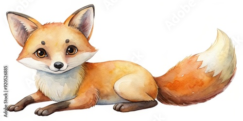 Watercolor painting of a charming cartoon fox in a playful pose, watercolor, painting, fox, cartoon, charming, playful, cute