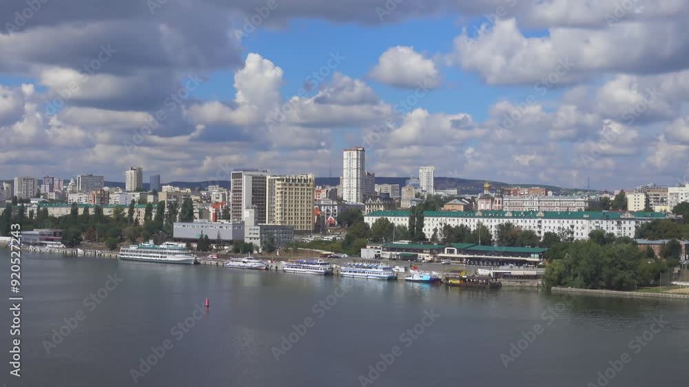 beautiful landscape of provincial town Saratov of Russia with Volga river, top view beautiful landscape of provincial town Saratov of Russia with Volga river, top view