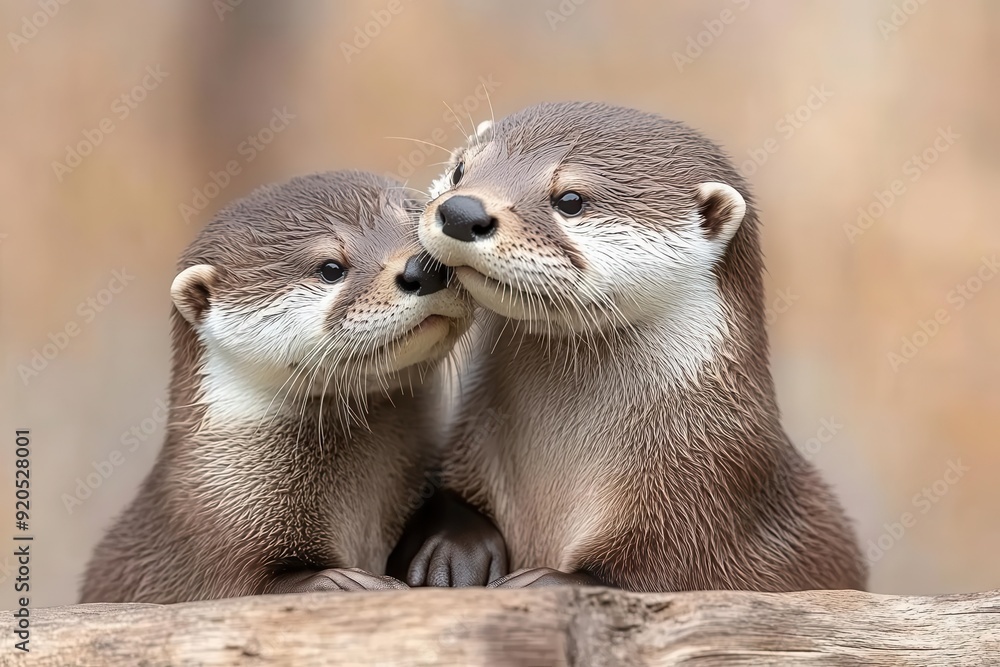 Two adorable otters share a tender moment in their natural habitat, showcasing their playful and affectionate nature. Two adorable otters share a tender moment in their natural habitat, showcasing their playful and affectionate nature.