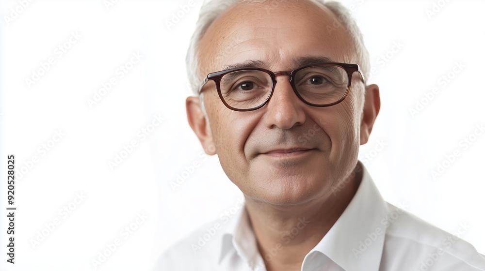 Professional man posing with a confident smile against a bright, neutral backdrop Professional man posing with a confident smile against a bright, neutral backdrop