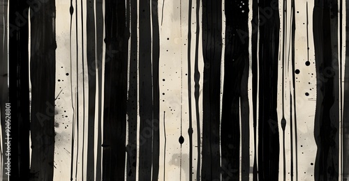 Bold Black Watercolor Lines, Graffiti Art on Textured Vintage Paper